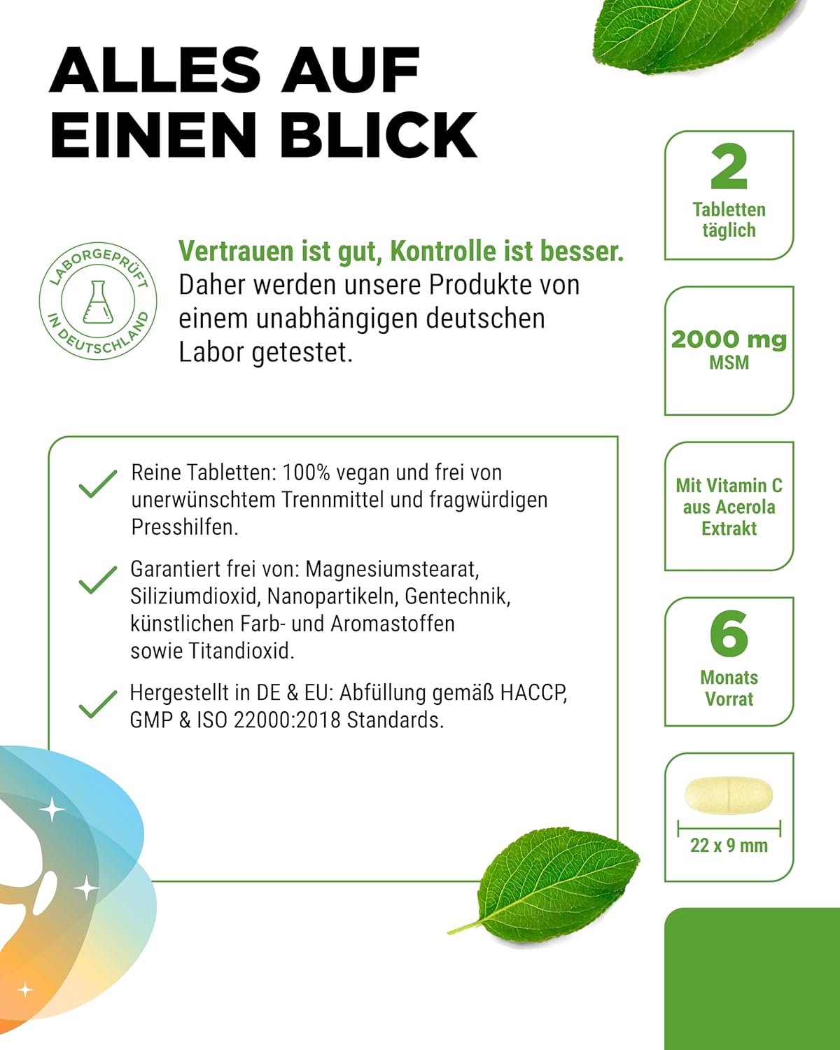 Vit4ever MSM + Vitamina C 1000 mg – 365 compresse – Reinheit & Eigenschaften