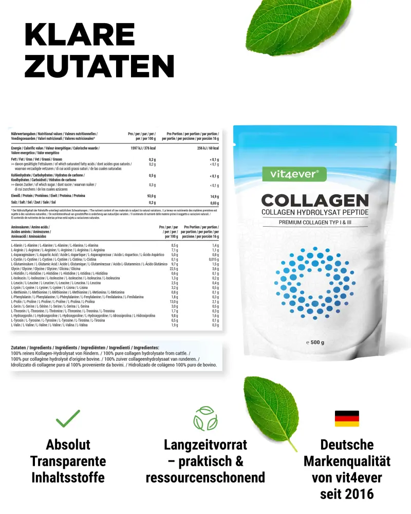 Vit4ever Colagénio – 500 g – Nährwerte