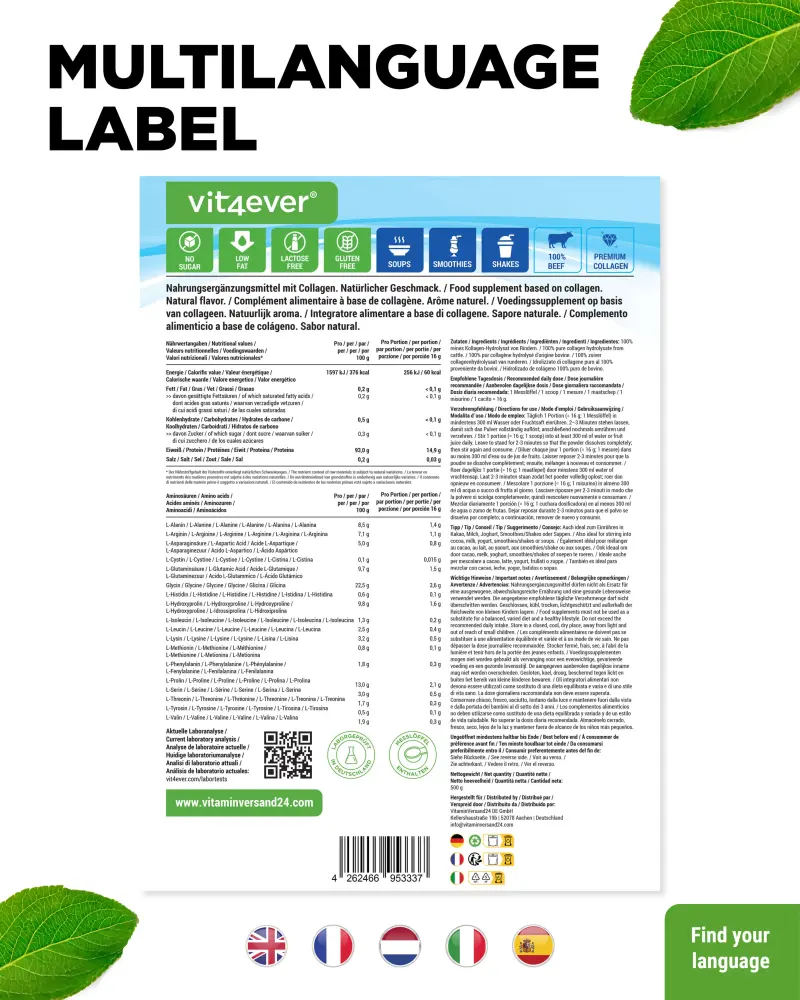 Vit4ever Colagénio – 500 g – Rückseite