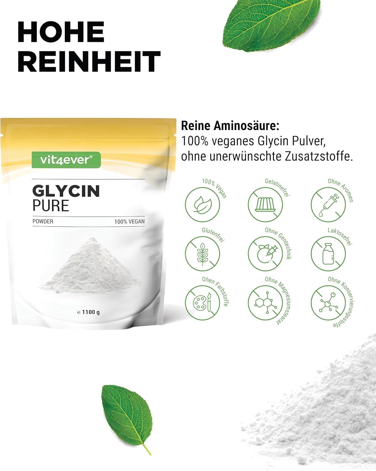 Vit4ever Glicina em pó – 1000 g – Internationales Etikett