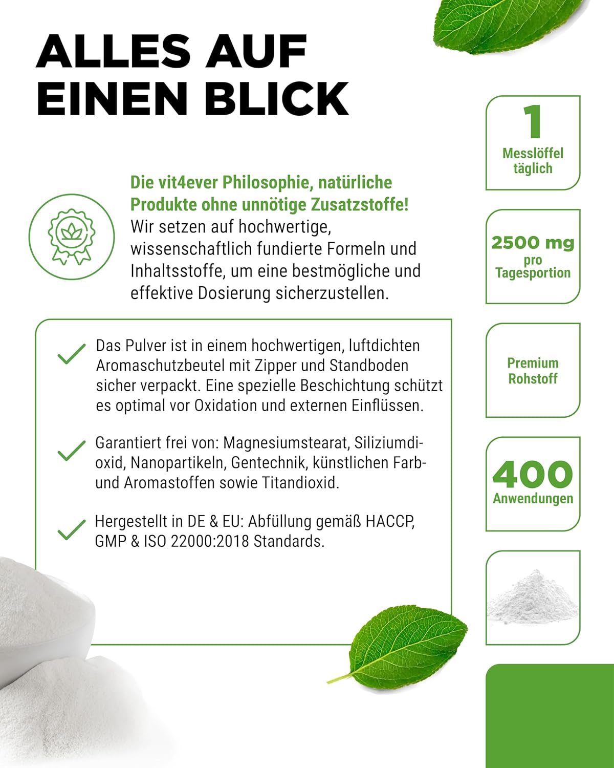 Vit4ever Taurina en polvo – 1000 g – Reinheit & Eigenschaften