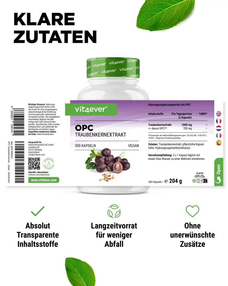 Vit4ever OPC Pure – 300 capsules – Nährwerte