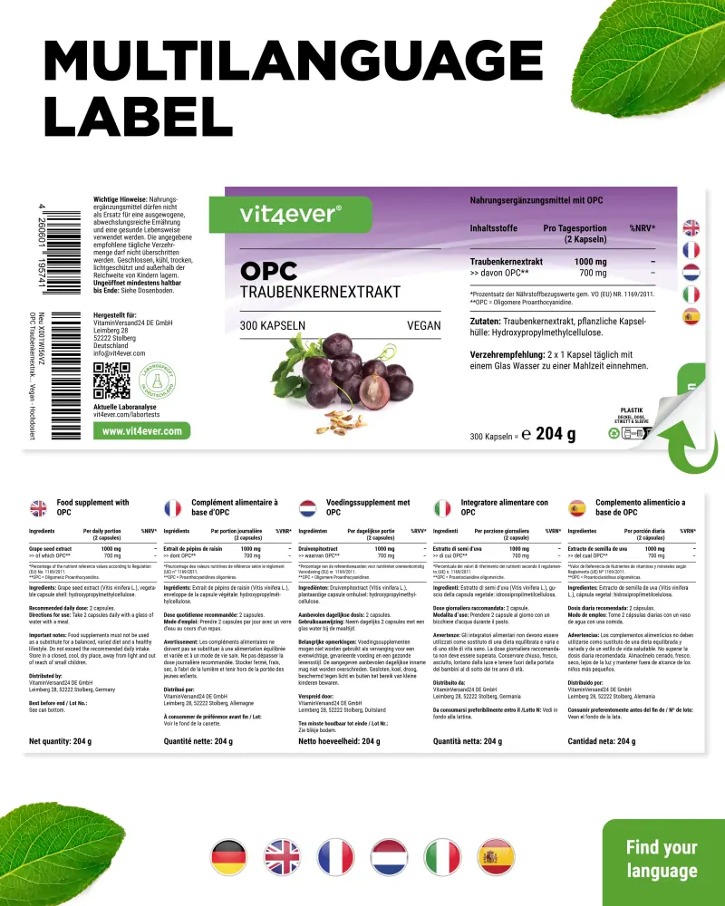 Vit4ever OPC Pure – 300 capsules – Rückseite