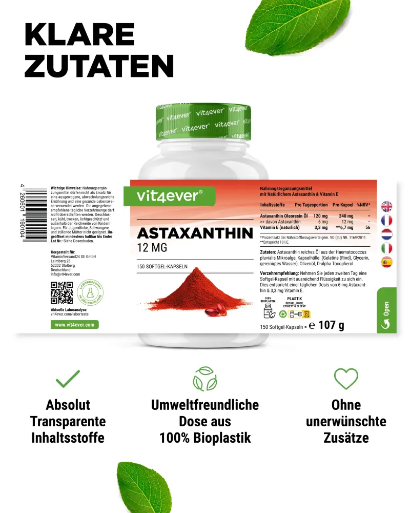 Vit4ever Astaxanthin – 150 capsules – Nährwerte