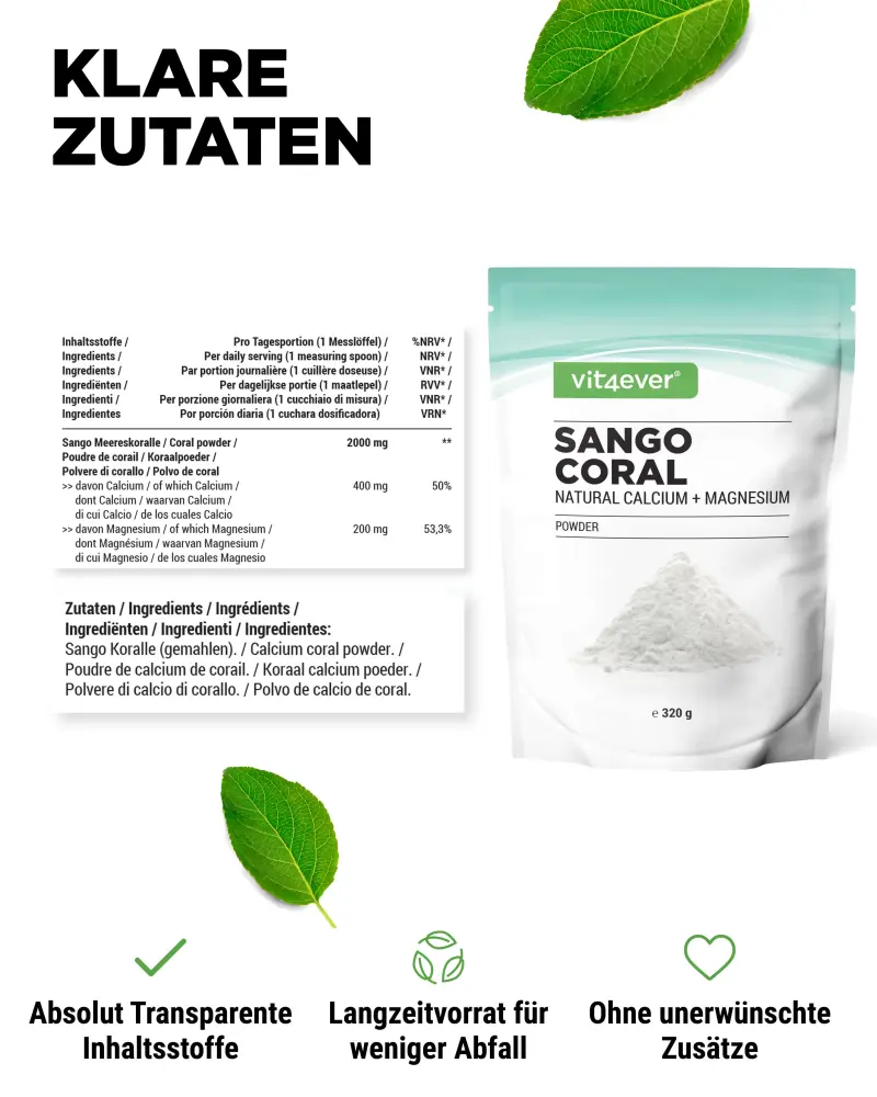 Vit4ever Corail de mer Sango – 320 g – Nährwerte