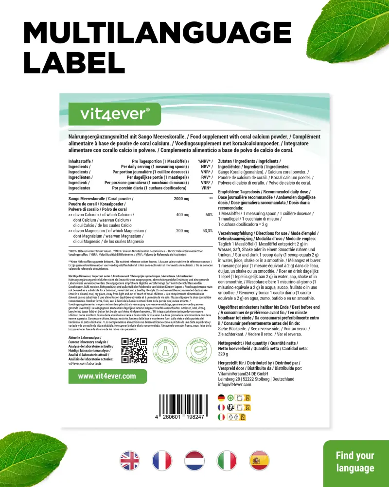 Vit4ever Corail de mer Sango – 320 g – Rückseite