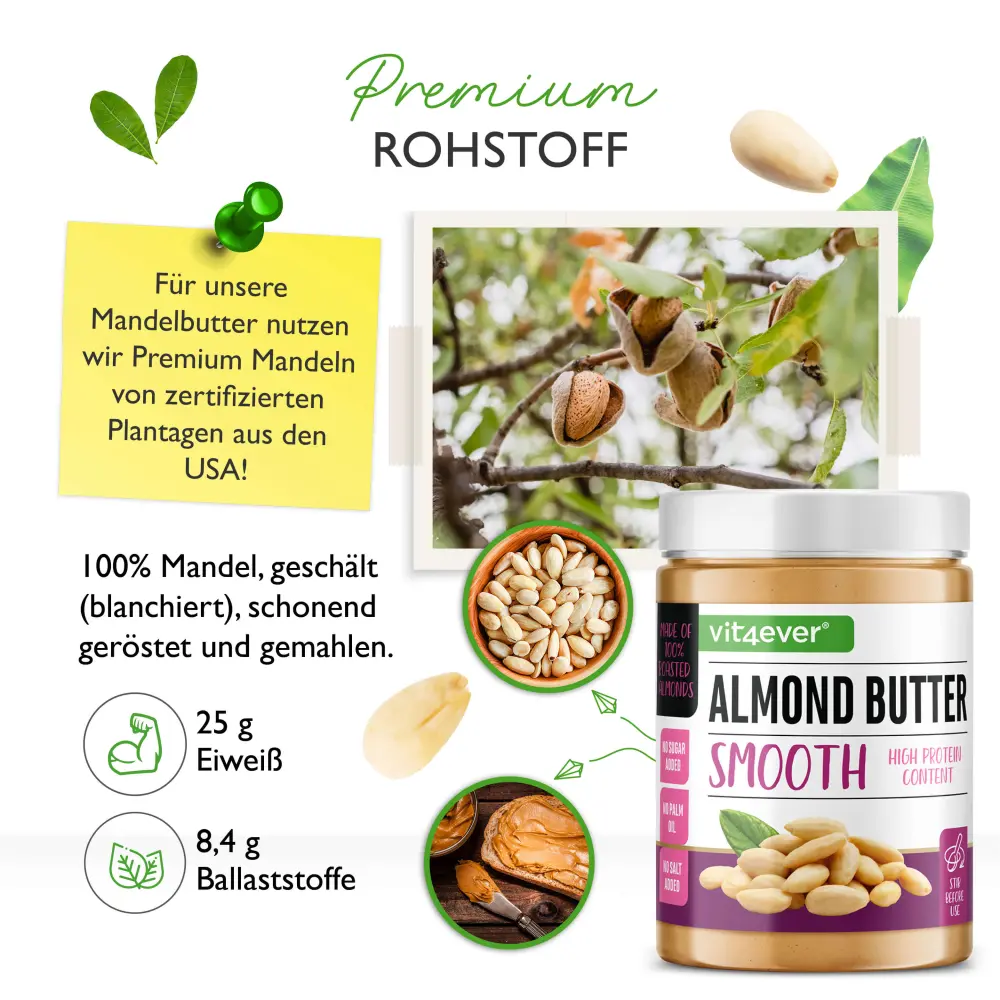 Vit4ever Amandelboter wit – 1000 g – Nährwerte
