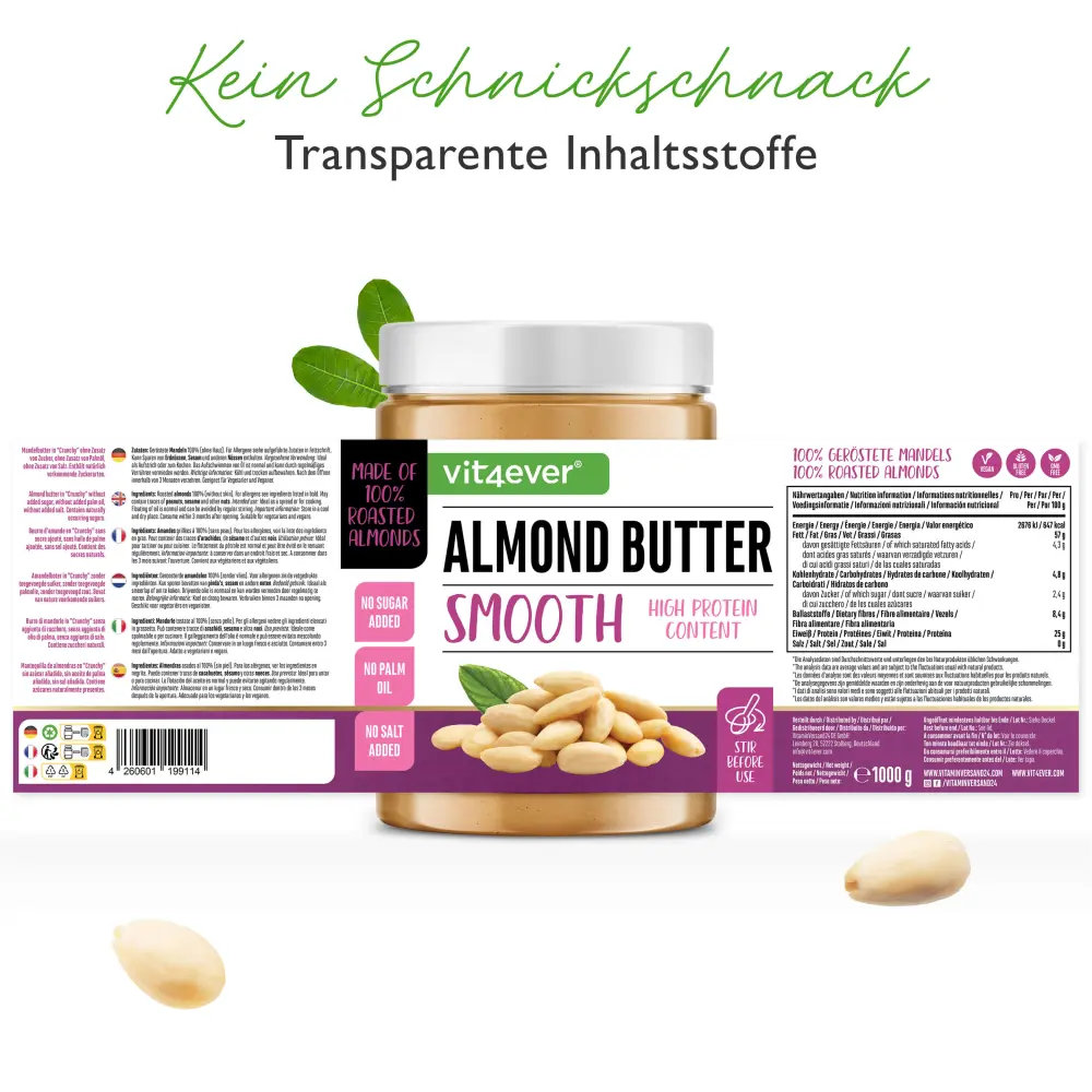 Vit4ever Amandelboter wit – 1000 g – Rückseite
