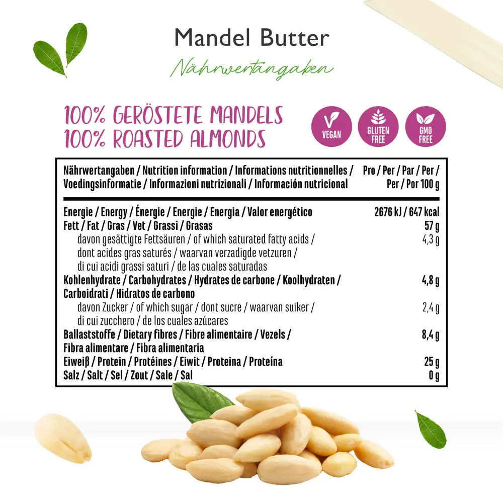 Vit4ever Amandelboter wit – 1000 g – Internationales Etikett