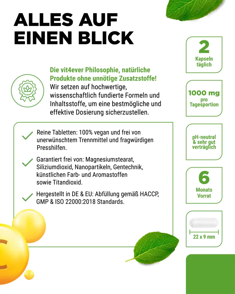 Vit4ever Vitamina C tamponada – 365 cápsulas – Reinheit & Eigenschaften