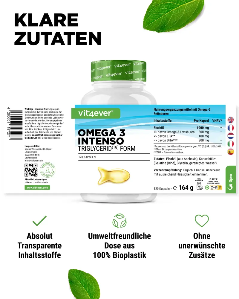 Vit4ever Omega 3 Intenso Fish Oil – 365 capsules – Nährwerte