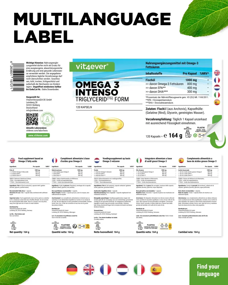 Vit4ever Omega 3 Intenso Fish Oil – 365 capsules – Rückseite