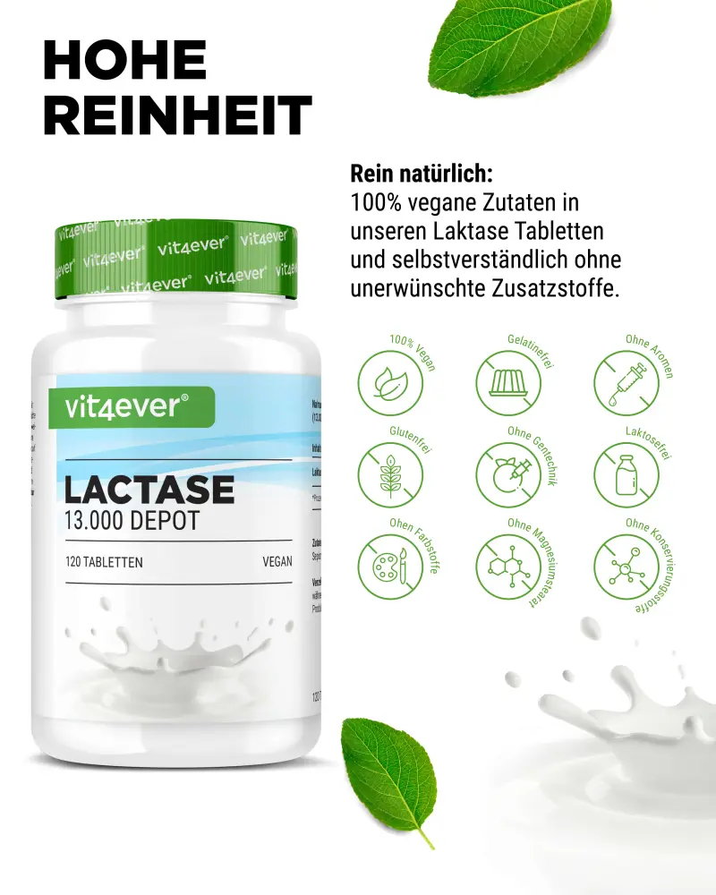 Vit4ever Lactase Depot 13000 – 120 comprimés – Internationales Etikett