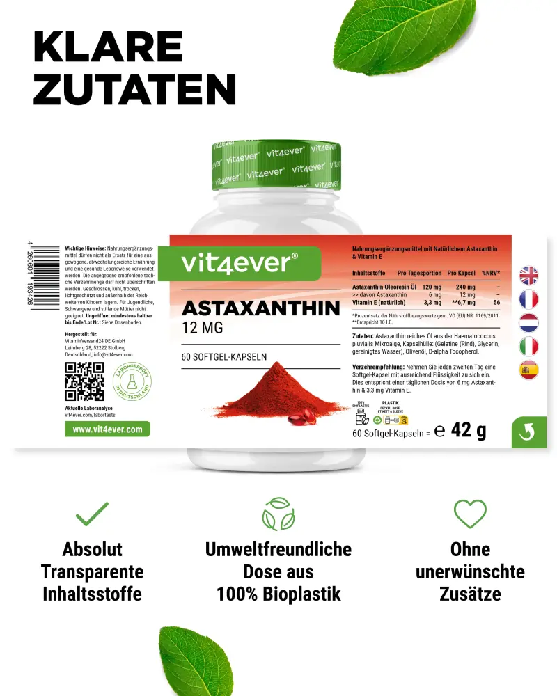 Vit4ever Astaxanthin – 60 capsules – Nährwerte