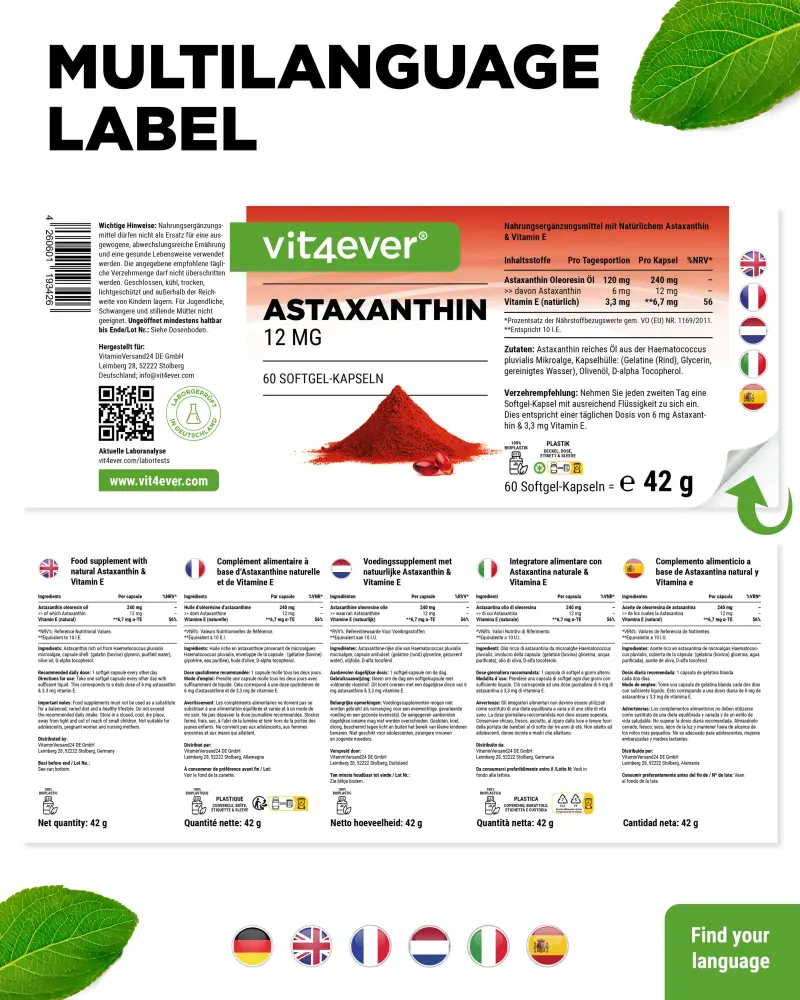 Vit4ever Astaxanthin – 60 capsules – Rückseite