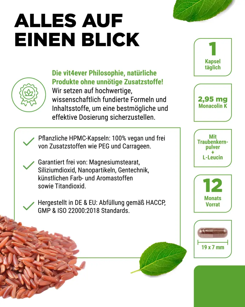 Vit4ever Rode rijstextract – 365 capsules – Reinheit & Eigenschaften