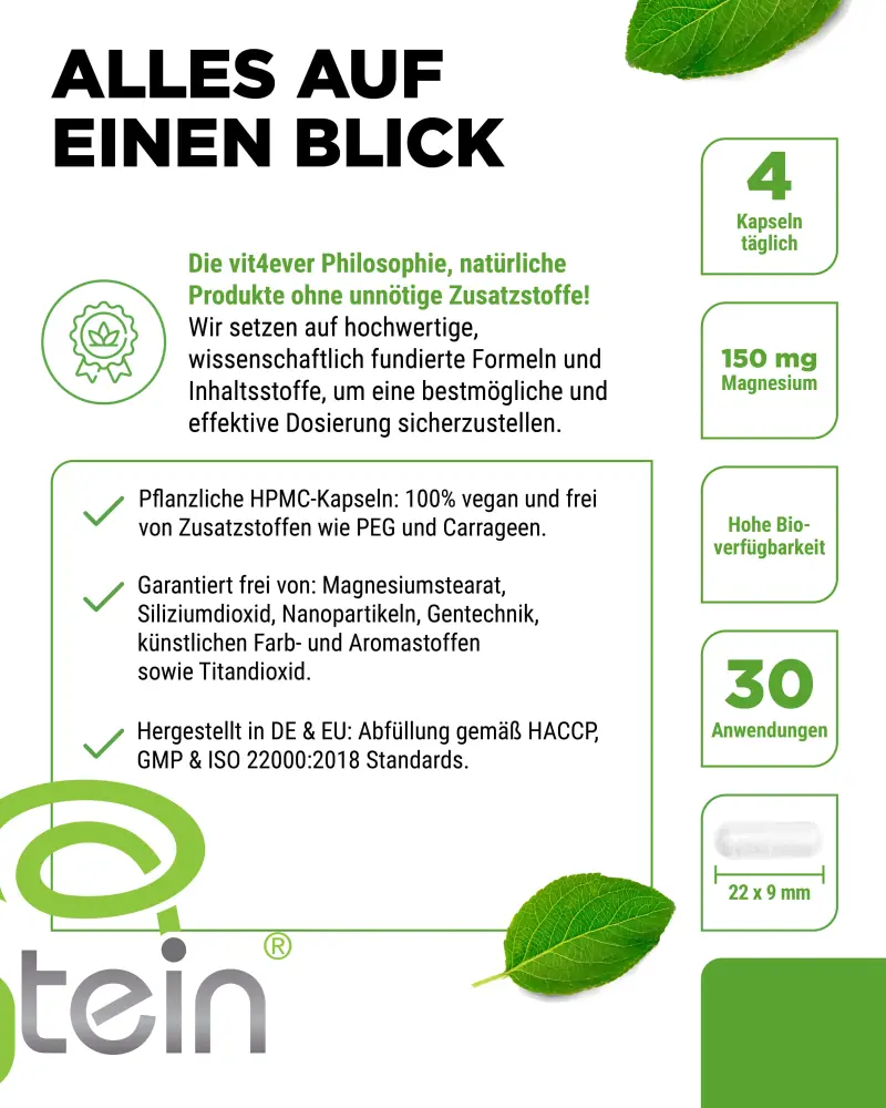 Vit4ever Magtein® Magnésium L-Thréonate – 120 gélules – Reinheit & Eigenschaften