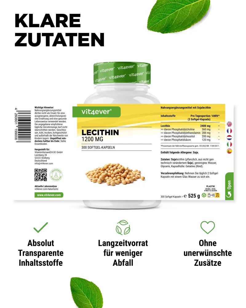 Vit4ever Lécithine – 300 gélules – Nährwerte