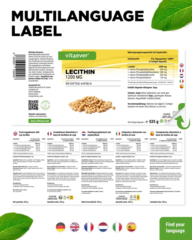 Vit4ever Lécithine – 300 gélules – Rückseite