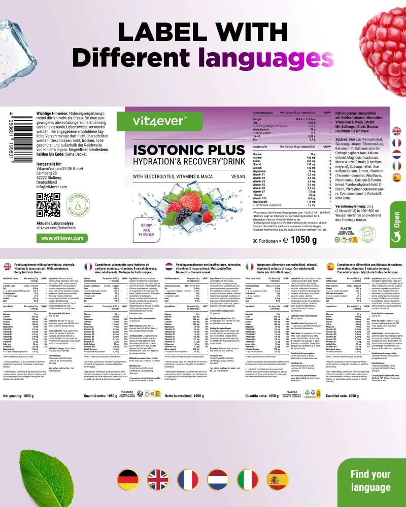 Vit4ever Isotonic Plus – 1050 g – – Rückseite